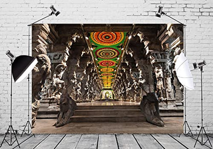 BELECO 9x6ft Fabric Indian Hindu Temple Backdrop Religious Hall of Thousands of Columns Ancient Temple Basrelief Statues India Background Kids Adults Portrait Shoot Photo Studio Props Wallpaper - size: 9x6FT