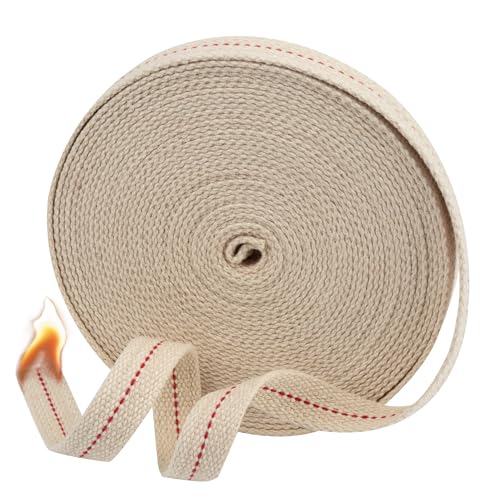 SWATOM Oil Lamp Wicks 33 Feet Roll 3/4 inch Oil Wick for Lamps Cotton Lantern Kerosene Wick Replacement with Genuine Red Stitch - size: 3/4 Inch Cotton Oil Lamp Wicks 33 Feet