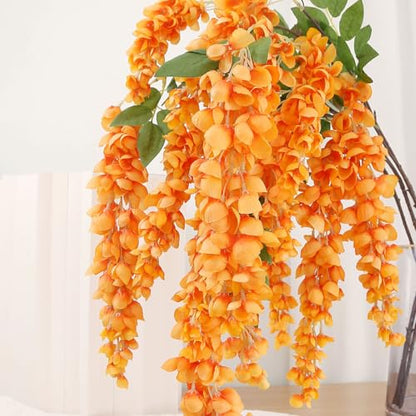 4pcs 47.2in Artificial Fake Wisteria Hanging Flower Garland Silk(orange) - color: Orange