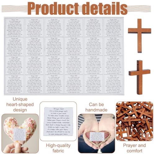 ORIGACH Pocket Prayer Quilt Set 48 Pcs Panel Prayer Quilt Squares with 50 Pcs Small Wooden Cross Mini Scripture Religious Faith Church Gift for Women Mother Family Friends