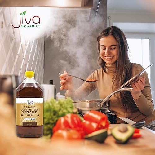 Organic Sesame Oil 3/4 Gallon Bottle - NOT TOASTED - Cold Pressed, Non-GMO, For & Skin & Cooking - 101oz / 3 liter - by Jiva Organics - size: 101 Fl Oz (Pack of 1)