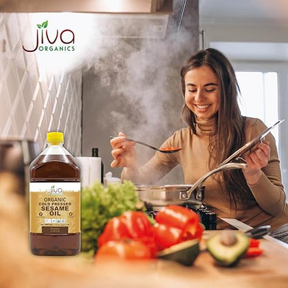 Organic Sesame Oil 3/4 Gallon Bottle - NOT TOASTED - Cold Pressed, Non-GMO, For & Skin & Cooking - 101oz / 3 liter - by Jiva Organics - size: 101 Fl Oz (Pack of 1)