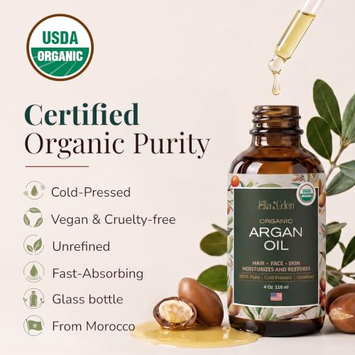 Organic Argan Oil for Hair, Face & Skin, 100% Pure USDA Certified 4 Oz - size: 4 Fl Oz