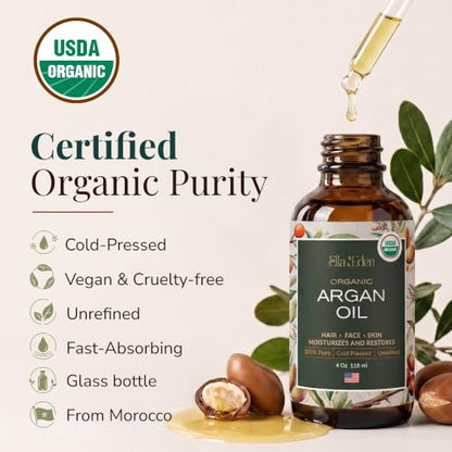 Organic Argan Oil for Hair, Face & Skin, 100% Pure USDA Certified 4 Oz - size: 4 Fl Oz