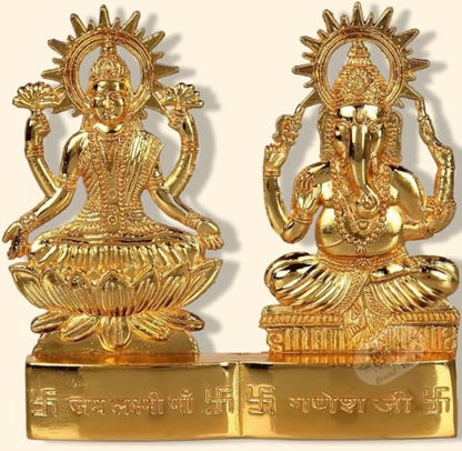 IS4A Lakshmi Ganesh Gold Plated Energized Idol Statue Figurine Wedding Festival Anniversary Diwali Puja Spiritual Gift 4 Inch