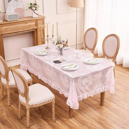 Pink Lace Tablecloth Floral Rectangular Table Cloth 95”x55” - color: Pink, size: 95" x 55" (Rectangular)