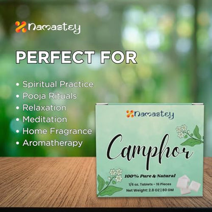 Natural Camphor Blocks | Pure Camphor Tablets for Puja, Aromatherapy & Meditation | Kapoor for Pooja, Alcanfor en Bloques, Alcanfor en Bolitas – 80g (16 Tablets)