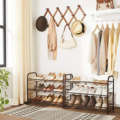 SONGMICS 3-Tier Stackable Metal Shoe Rack, Holds Up to 12 Pairs of Shoes - color: Bronze, size: 3 Tiers (27"W)