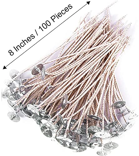 ECO16 100pcs Pre-Waxed Wicks for Soy Candles, 8 inch Thick Wick with Base - size: eco16