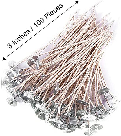 ECO16 100pcs Pre-Waxed Wicks for Soy Candles, 8 inch Thick Wick with Base - size: eco16