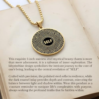 1" Stainless Steel Necklace Charms | Third Eye Vision | Peace Symbol | Finding Your Self | Yin & Yang | Moon Cat | Turtle Power | Flower of Life | | OM | Mystical Spiritual Protection, for Men & Women - style: Finding Your Self Gold