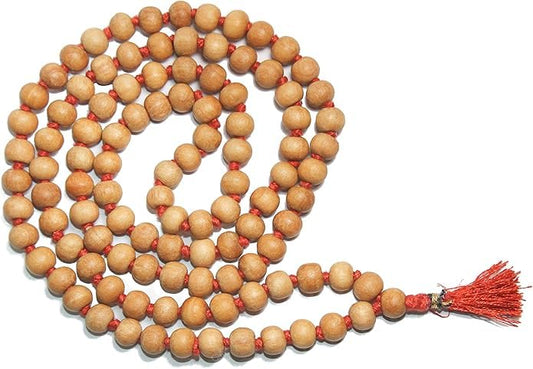 Tulsi Holi Basil Prayer Beads Japa Mala Necklace | Hand Knotted (108+1) Beads | Blessed & Energized Hindu Tibetan Buddhist Subha Rosary for Chanting Mantra - color: Tulsi Mala_white