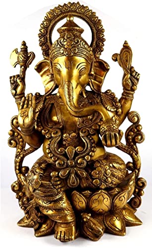 Liv Brass Lord Ganesha Statue 12.5 Inch Large, Ganesh Idol with Antique Finish, Easter Decor House Warming Gifts Religious Sculptures Return Home Temple - color: Antique 1