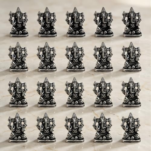 LOVENSPIRE 20 Pcs Metal Ganesh Idol for Car Dashboard - 2" Spiritual Ganesh Statue for Mandir, Office & Home Decor - Small Ganpati Murti Figurine, Diwali Pooja & Housewarming Return Gift, Silver - color: Metal Silver, size: 20 Pcs