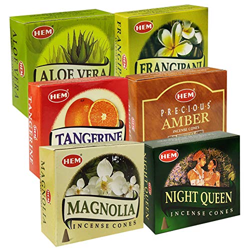 Hem Incense Cones Variety Pack #3 and Cone Incense Burner Bundle with 6 Most Desired Fragrances - color: Popular 6a
