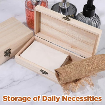 10 Pack Wooden Box with Hinged Lid, Unfinished Wood Box for Crafts, Large Unpainted Wooden Boxes for DIY Art Gifts Storage Jewelry, 8x4x2 Inch