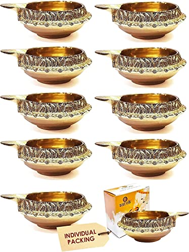 Satvik 20 pc Handmade Golden Engraved Kuber Diya Made of Virgin Brass. Diwali Diya Vilakku for Puja Pooja. Traditional Indian Oil Lamp. Deepawali Decoration Gift Items - style: SET OF 20
