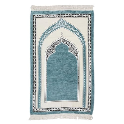 Premium Velvet Prayer Rug – Elegant Islamic Design with Multiple Color Options (Blue) - color: Blue