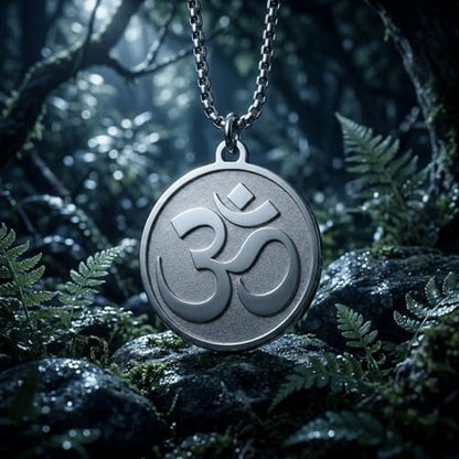 1" Stainless Steel Necklace Charms | Third Eye Vision | Peace Symbol | Finding Your Self | Yin & Yang | Moon Cat | Turtle Power | Flower of Life | | OM | Mystical Spiritual Protection, for Men & Women - style: OM Classic Silver