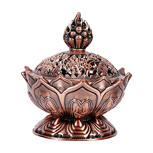 Lotus Incense Holder Lotus Flower Shaped 9 Holes Mini Vintage Incense Cover for Stick and Cone Incense ((Red Bronze)) - color: Red Bronze