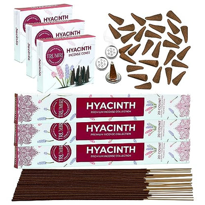 Hyacinth Incense Sticks & Incense Cones Combo Pack - 60 Insence-Sticks + 30 Insence Cones - Inscense - Incense Cones Scented - Insents - color: Hyacinth