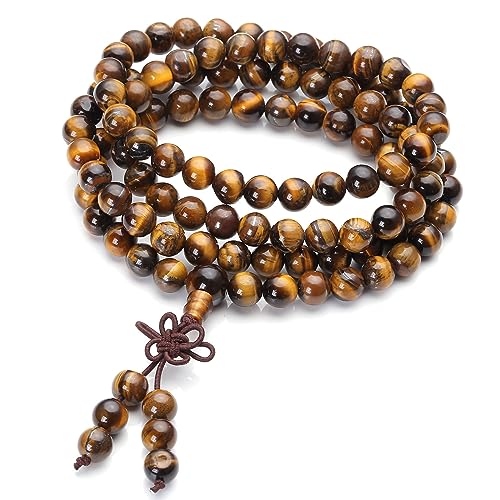 Jovivi Tibetan 6mm 8mm 108 Natural Tiger Eye Gemstone Beads Prayer Mala Bracelet Necklace - color: 6mm Beads