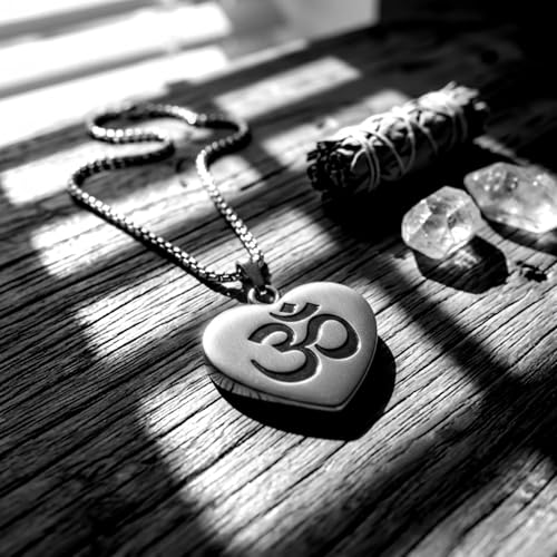 1" Stainless Steel Necklace Charms | Third Eye Vision | Peace Symbol | Finding Your Self | Yin & Yang | Moon Cat | Turtle Power | Flower of Life | | OM | Mystical Spiritual Protection, for Men & Women - style: OM Heart Silver