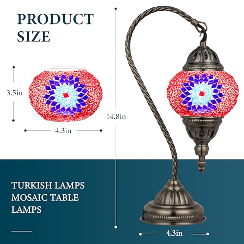 Marrakech Turkish Mosaic Lamp Stained Glass Table Lamp with Tiffany Style - color: Red