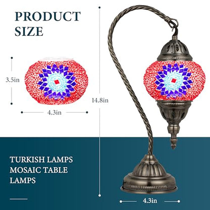 Marrakech Turkish Mosaic Lamp Stained Glass Table Lamp with Tiffany Style - color: Red
