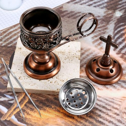 Yawlsow Incense Burner, Frankincense Charcoal Incense Stand, Bakhoor Incense Burner Holder, Ideal for Aromatherapy, Yoga and Spa, Home and Christian Church Censer, (Red Copper) - color: Red Copper