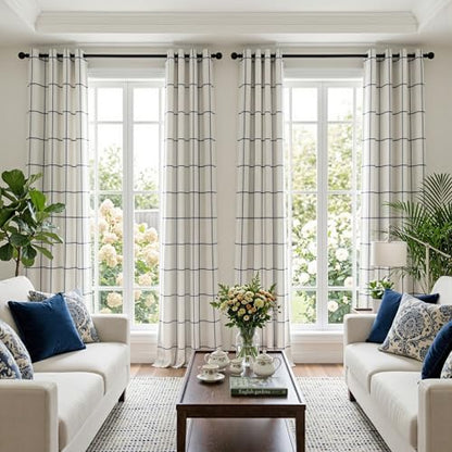 MYSKY HOME 100% Blackout Plaid Farmhouse Linen Curtains 54 Inch Length 2 Panels - Double Layer Checkered Windowpane Pattern Thermal Insulated Privacy Protection for Home, 52" W Each Panel, Navy Blue - color: Navy Blue, size: 52"W x 54"L (Pack of 2)