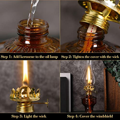 2 Pcs Oil Lamps for Indoor Use, Hurricane Kerosene Lamp, Brown - color: Brown
