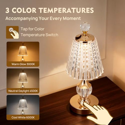 Gold Crystal Battery Operated Rechargeable Lamp Cordless, Diamond - color: Gold-Diamond