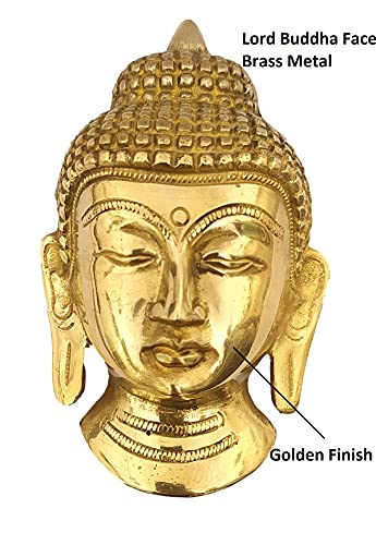 athizay Buddha Face Brass Hanging Sculpture Door or Wall Hanging Metal Idol 13 x 8 cm for Home Decoration Gold