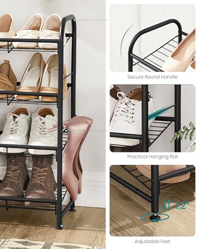 SONGMICS 4-Tier Stackable Metal Shoe Rack, Holds Up to 16 Pairs of Shoes - color: Black, size: 4 Tiers (27"W)