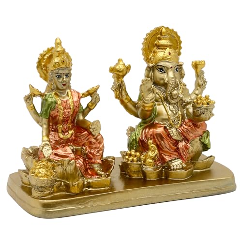 alikiki Hindu Lord Ganesha Lakshmi Statue – 3.7“H Indian God Laxmi Ganesh Murti Item Home Temple Puja Pooja Idol Diwali Gift India Home Office Mandir Altar Item