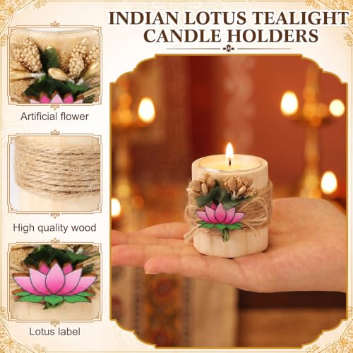 Rtteri 10 Sets Indian Return Gifts Bulk Lotus Wood Tealight Candle Holders