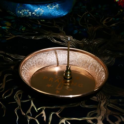 Copper Offering Prayer Ritual Bowl Plate - Great for use Meditation,Smudging, Incense,Candle Dish, Ash Catcher,Jewelry Dish,Witches(Praying) - style: Praying