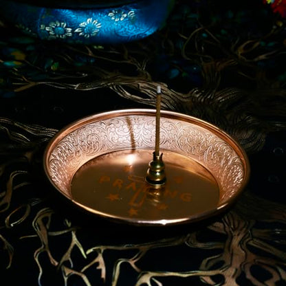 Copper Offering Prayer Ritual Bowl Plate - Great for use Meditation,Smudging, Incense,Candle Dish, Ash Catcher,Jewelry Dish,Witches(Praying) - style: Praying