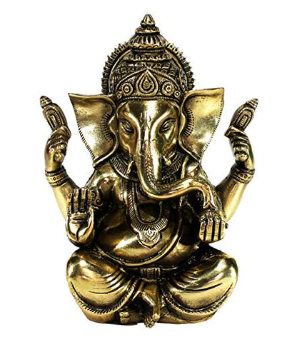 eSplanade 8" Brass Ganesha in Antique Finish | Pooja Puja Ganesh Ganesha Ganpati Ganapati Murti Idol (8" Ganesh Big)