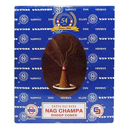 Nag Champa Incense Cones and Cone Incense Burner Bundle Insence Insense Satya Incense - color: Nag Champa - 12