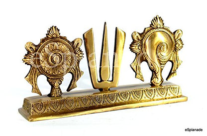 eSplanade Brass Shankh Chakra Namah Showpiece | Shankha Chakra Tilak | Shankha Gada Padma | Padmanabha Swami | Vishnu | Home Decor (8.75 Inches)