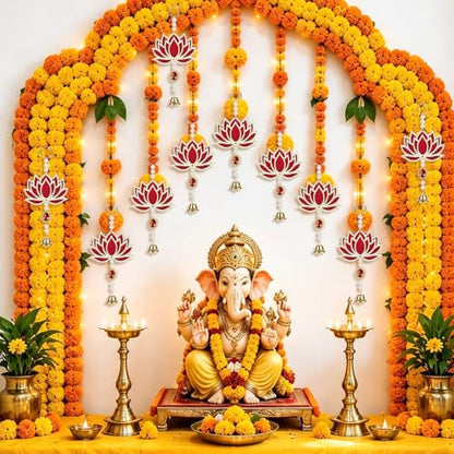 10 Pcs Lotus Decorations for Pooja Diwali Decoration for Home Indian Floral Lotus Hangings for Temple, Wedding, Festival, Wall, Navratri, Ganesh Pooja, Puja, Hindu, Shubh Labh, and Christmas Garlands
