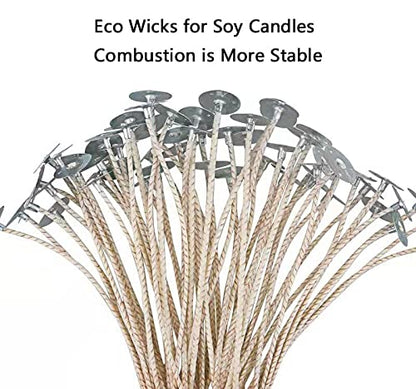 100pcs ECO12 Wicks for Soy Candles, 8 inch Pre-Waxed Candle Wick for Candle Making,Thick Candle Wick with Base - size: eco