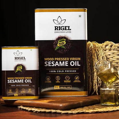 Rigel Spices | Naturally Milled Cold Pressed Sesame Oil in a Eco-Friendly Tin 33.8 fl oz(1L Tin) | No Preservatives - size: 33.8 Fl Oz (Pack of 1)