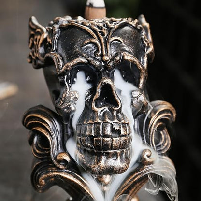 Comeon Backflow Incense Holder Burner Resin Skull Waterfall Metallic Gold - color: Gold