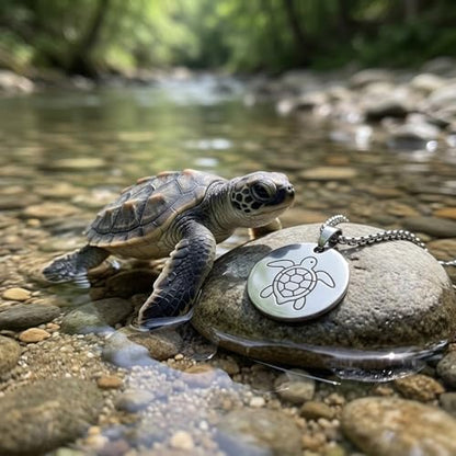 1" Stainless Steel Necklace Charms | Third Eye Vision | Peace Symbol | Finding Your Self | Yin & Yang | Moon Cat | Turtle Power | Flower of Life | | OM | Mystical Spiritual Protection, for Men & Women - style: Turtle Power Silver