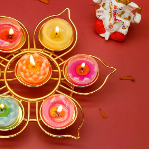 Golden Metal Diya for Diwali - Lotus-Shaped Candle Holder Reusable Diwali Diya Set for Puja Wedding Navratri Housewarming Elegant Hindu Religious Gifts Home Mandir Temple Altar Pooja Decor