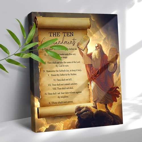 10 Commandments Wall Art Bible Verse Ten Commandments Canvas Pictures Wall Decor Christian Religious Inspirational Quotes Framed Artwork Painting For Kids Bedroom Bathroom Church 8"X10" - color: 10 Commandments, size: 8"L x 10"W