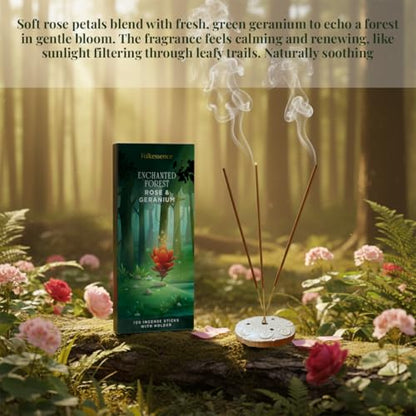 Folkulture Rose & Geranium Outdoor Incense Sticks with Holder -100 Stick - size: Pack of 100